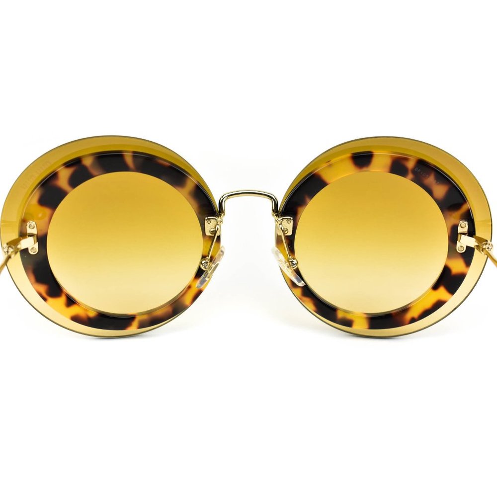 MIU MIU "Reveal": Gold, Metal & Tortoise Brown "Runway" Sunglasses (o) - Picture 7 of 12